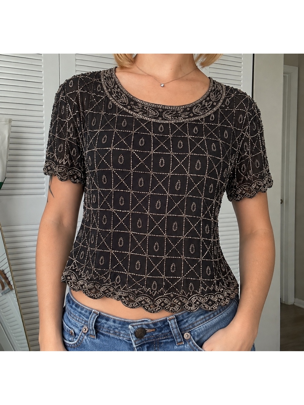 Vintage silk beaded top - art deco, 90s